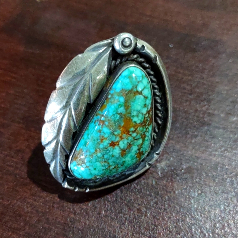 Large genuine turquoise sterling silver ring